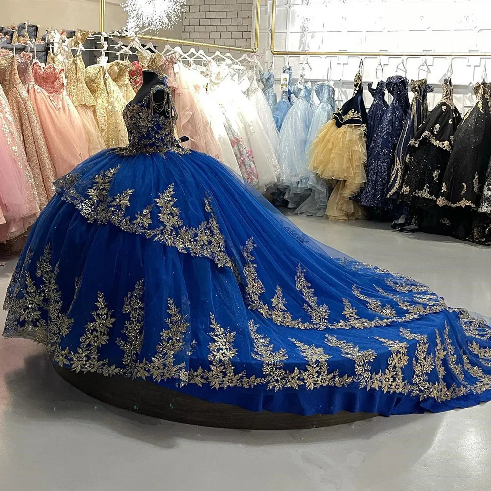 Blue Quinceanera Dresses Sweet 16 Dress 3D Flower Lace Applique Corset Back Y587