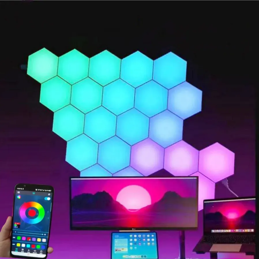 1-24 PCS LED Hexagonal Night Light USB för inomhushem DIY Dekoration Creative RGB Decor Atmosphere