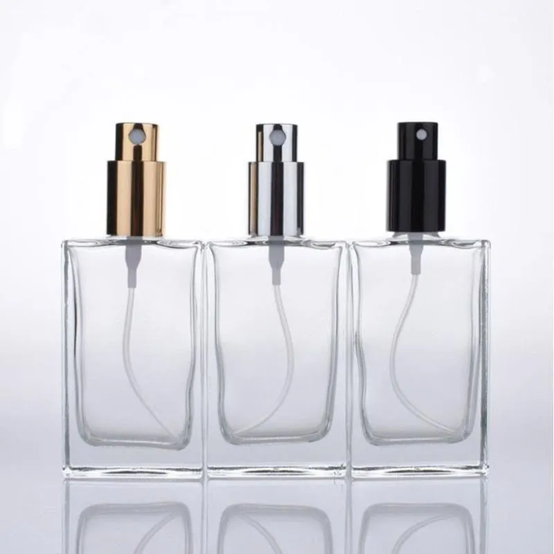 100 Stück 50 ml quadratische Glasparfümflasche Leer Parfum Klare Sprayverpackung Nachfüllbare Flaschen Zerstäuber Naspw Uhprb