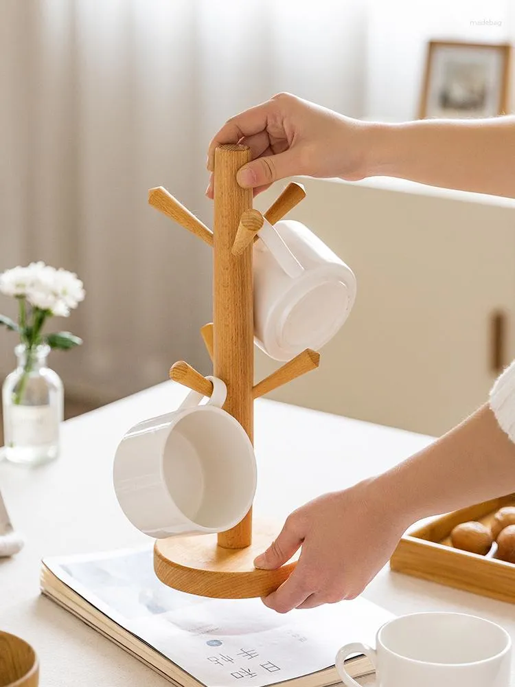 Wooden hanging store mug rack