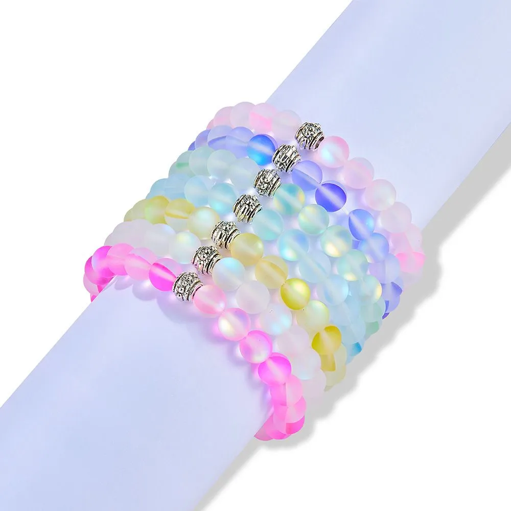 Multicolor Maansteen Kralen Armband 8MM Zeemeermin Glas Oostenrijk Kristal Armbanden Voor Vrouwen Mannen Polsband Sieraden