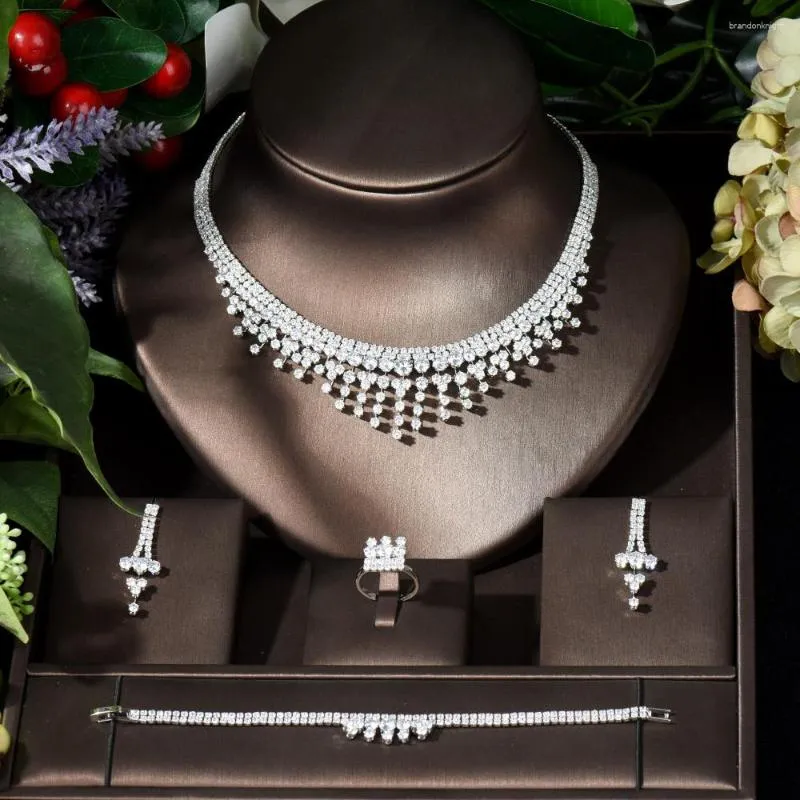 Necklace Earrings Set Fashion Bijoux Femme Ensemble Wedding For Women Sparkling Round Zircon Bridesmaid Jewelry N-348