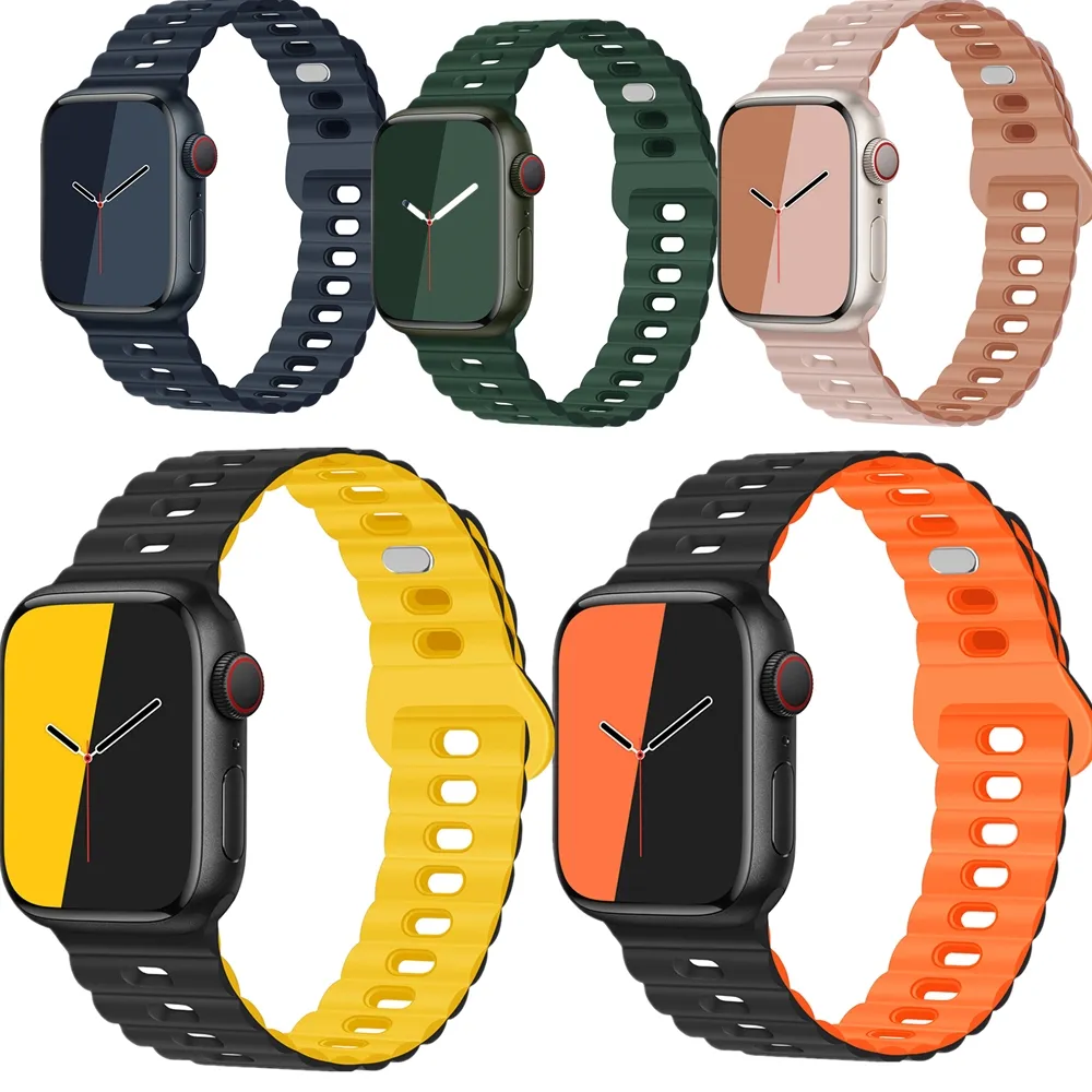 Silikonrem av hög kvalitet för Apple Watch Series Ultra 8 7 6 5 4 3 2 SE Vattentät band för IWATCH 38 42mm 40mm 44mm 45mm bandtillbehör