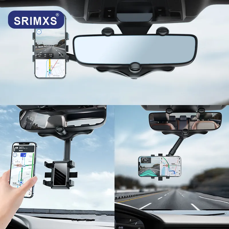 Bakre spegel telefonhållare för bilmonteringstelefon och GPS -hållare Universal roterande justerbar teleskop 360 ﾰ Biltelefonenhet