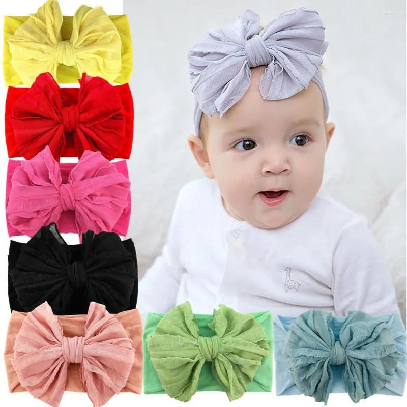 Accessori per capelli 16Pcs / Lot Baby Big Lace Bow con fasce in nylon Soft Girls Turband Hairband Born Princess Head Wrap Infant Hairbows