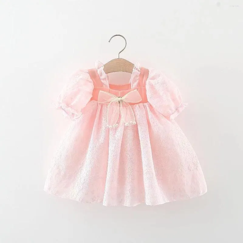 Vestidos para meninas 1561 meninas 2023 verão laço renda vestido princesa edição coreana cor sólida infantil