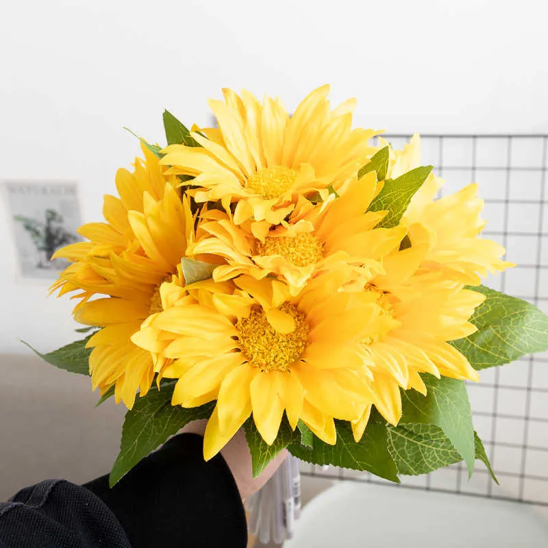 Dried Flowers 33cm Artificial Transparent Tube Single Sunflower Fake Plant Wedding Silk Bouquet Decoration Household Party Supplies