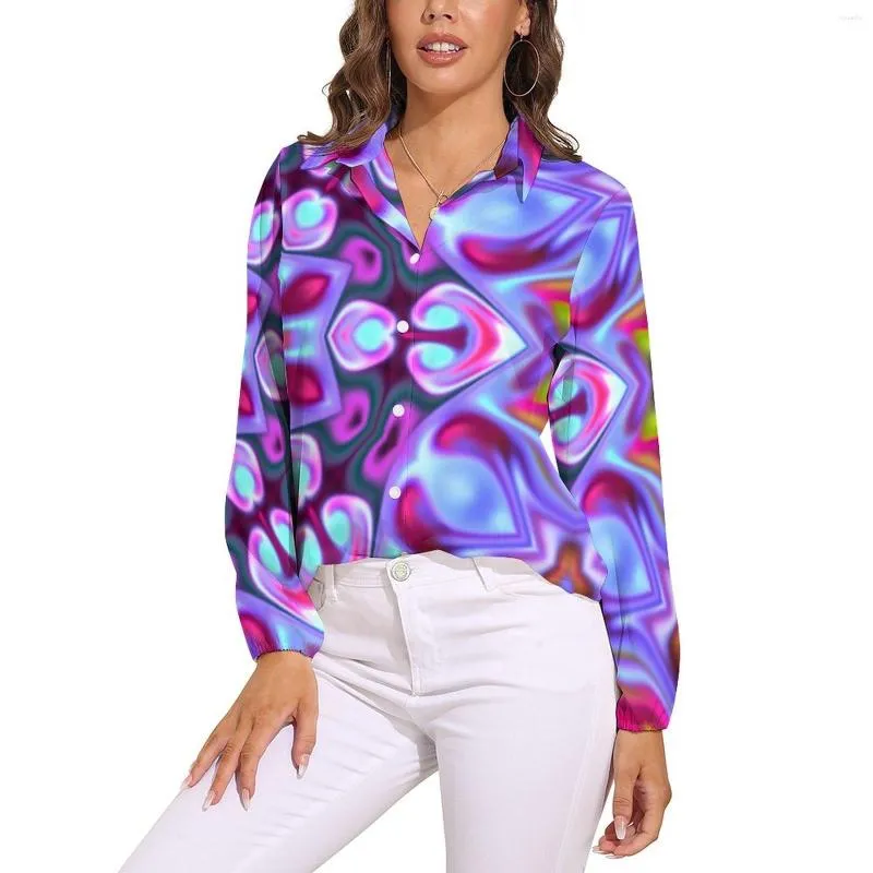 Chemisiers pour femmes Hippie Blouse bleu rose et jaune Design moderne femmes à manches longues mode de rue chemises vêtements surdimensionnés