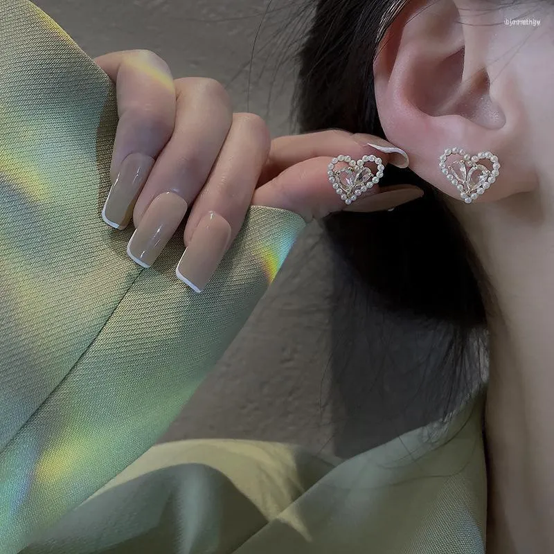 Boucles d'oreilles à tige mode coréenne Super Flash Zircon amour boucle d'oreille douce perle tempérament pour femmes bijoux cadeau de fête de mariage