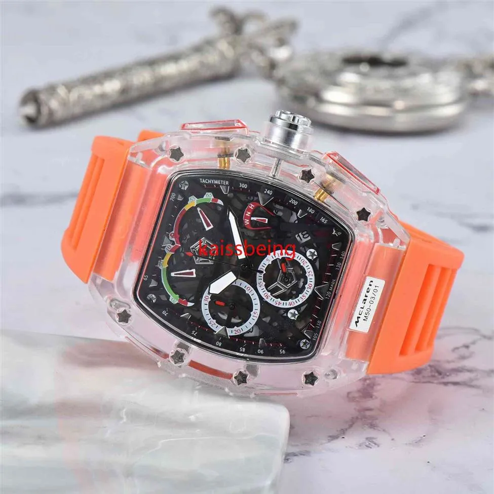 Top de luxe bleu montre militaire pour hommes boîtier Transparent chronographe Silicone montres de sport mâle Steampunk horloge Reloj Hombre274r