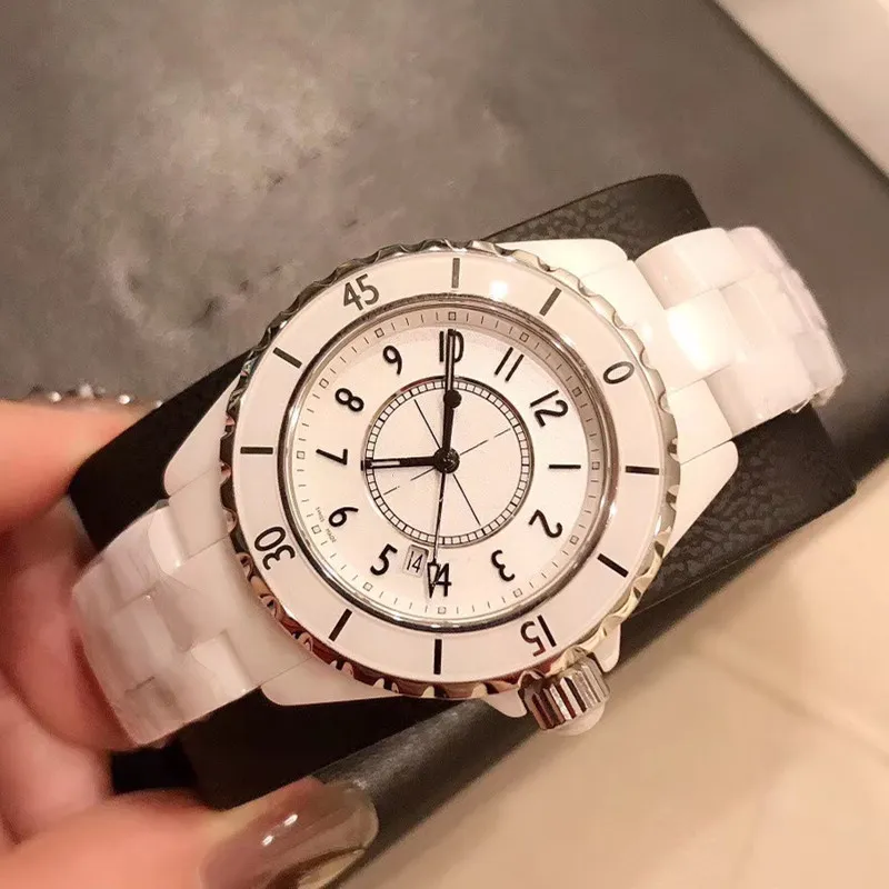 Women's Watch 33mm Movement Ceramic Luxury Case High Qualit Fashion Quartz-Batteryleather Watch