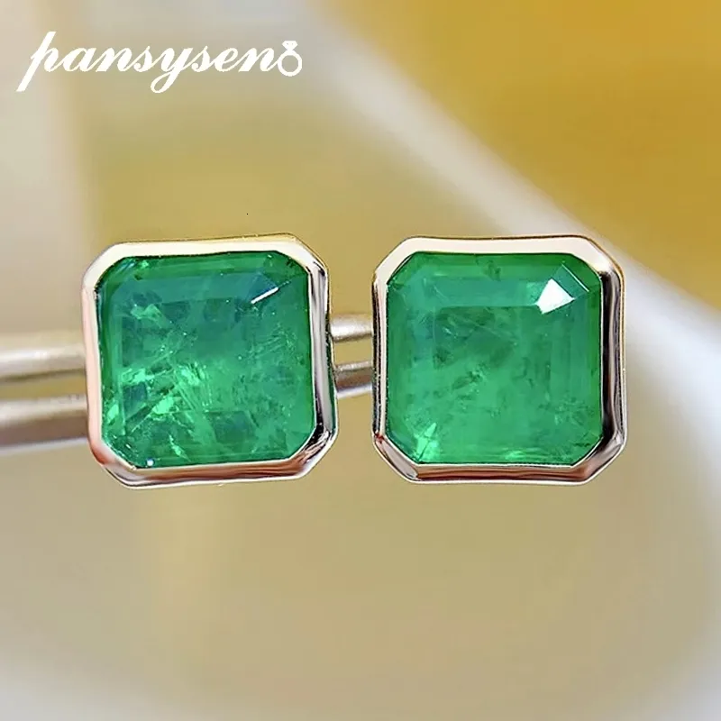 Stud PANSYSEN Vintage 925 Sterling Silver Square 3CT Emerald Gemstone Ear Stud Earrings Anniversary Cocktail Fine Jewelry Wholesale 230620