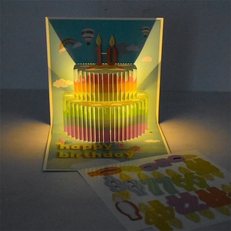 Other Event Party Supplies Musical Birthday Greeting Cards 3D Pop Up Gift Card with Led Music 230620