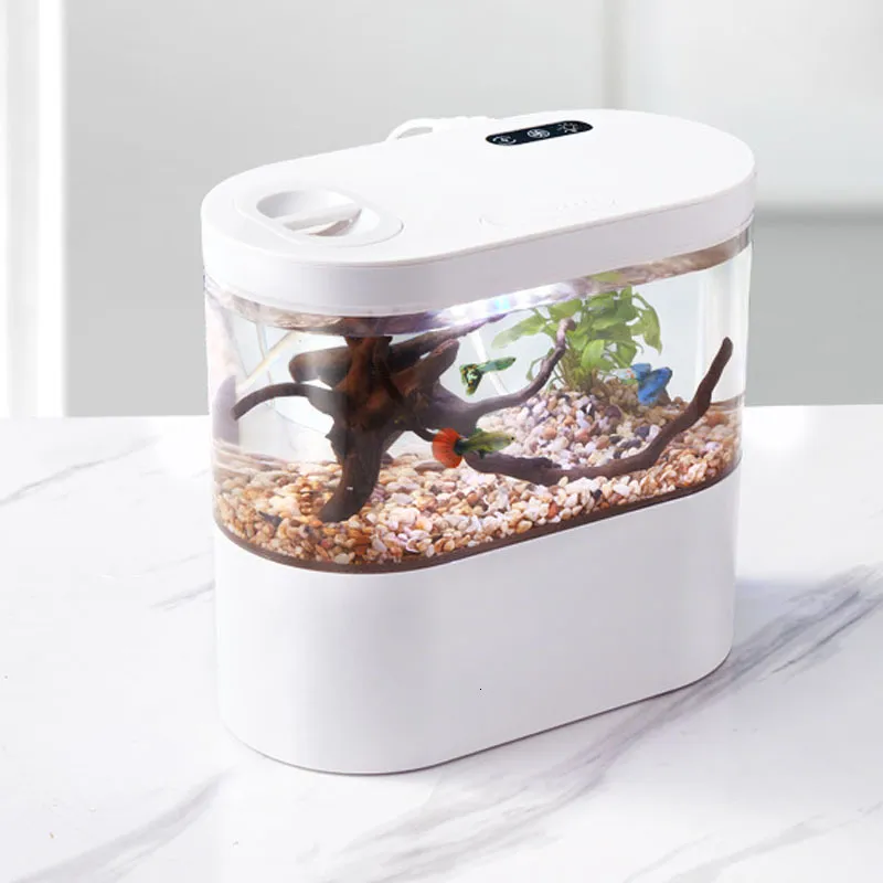 Aquariums 4L Fish Tank Aquarium Desktop Creative Self-Circulating Goldfish Tank Mini Liten Water Free Housinkel Fish Tank 230620