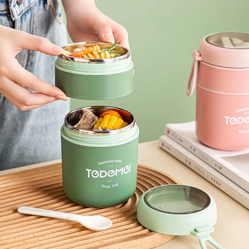 Bento Boxes 710ML Stainless Steel Lunch Box Drinking Cup With Spoon Food Thermal Jar Insulated Soup Thermos Containers Thermische lunchbox 230621