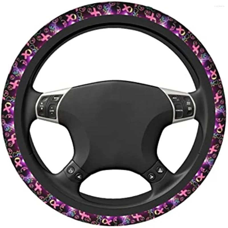 Breast Cancer Awareness Flower Steering Wheel Cover 15 Inch