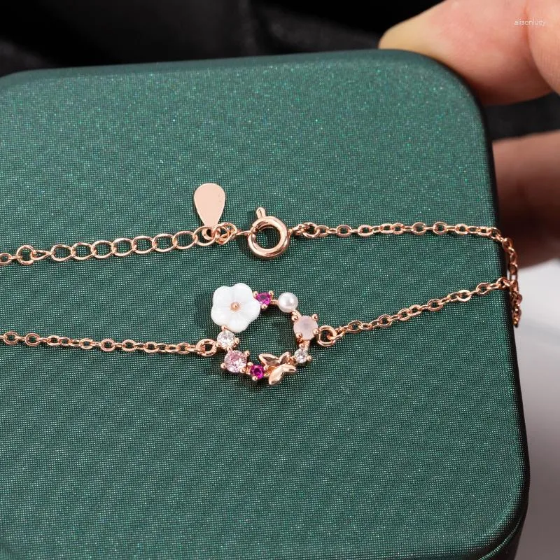 Charm Bracelets Korean Flower Shell Bracelet For Women Romantic Zircon Butterfly Femme Bangles De Cheville Jewelry Wholesale