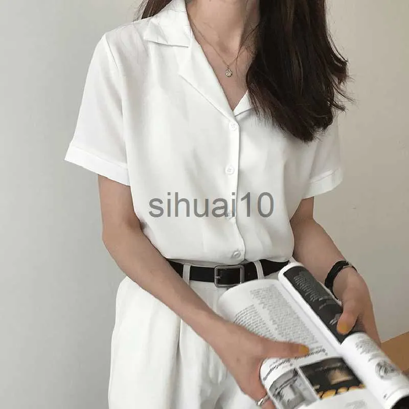 Dames Blouses Shirts 2020 Zomer Blouse Shirt Voor Dames Mode Korte mouw V-hals Casual Office Lady Witte shirts Tops Japan Koreaanse stijl #35 J230621