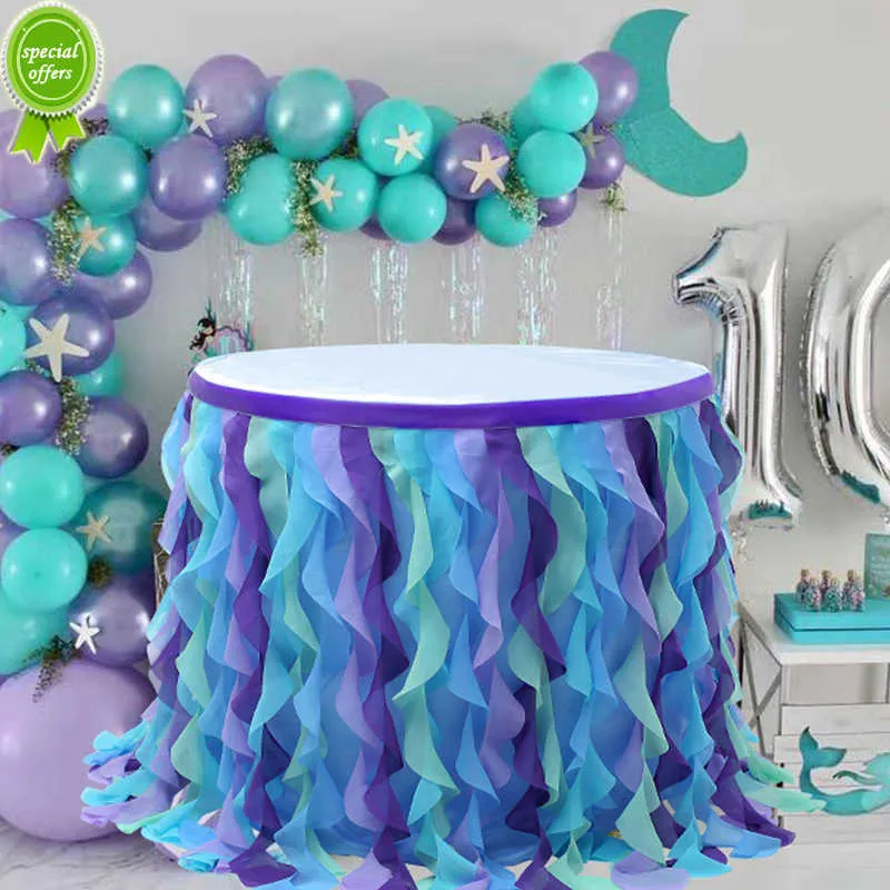 Nouvelle Petite Sirène Fête Tulle Jupe De Table Sirène Thème Décorations De Fête Enfants 1er Anniversaire Sous La Mer Fête Fournitures Licorne