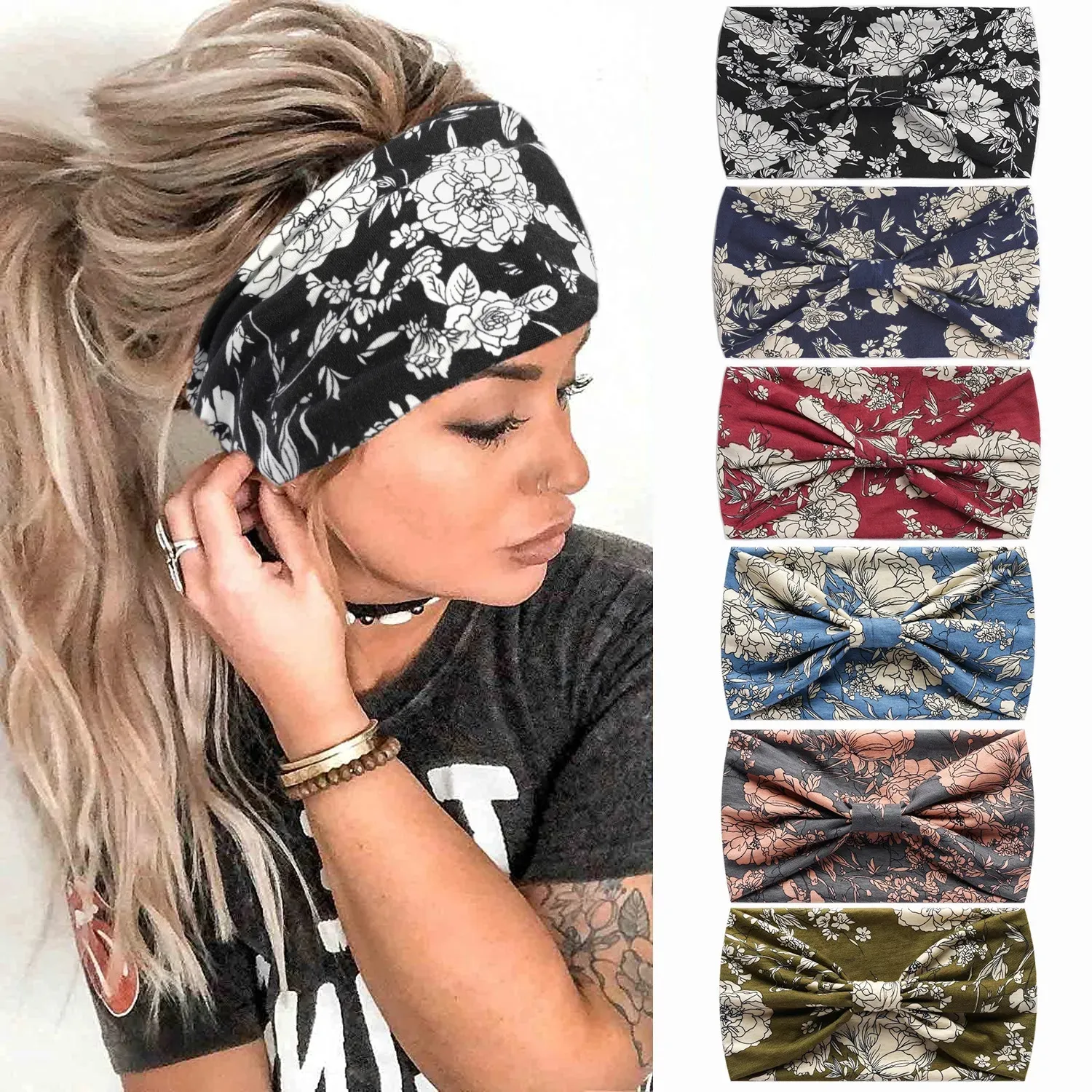 300 Cores Lado Elástico Faixa de Cabeça Esportiva Boho Faixa de Cabelo para Lavar o Rosto Lenço de Cabeça Bandanas de Ioga Acessórios para o Cabelo