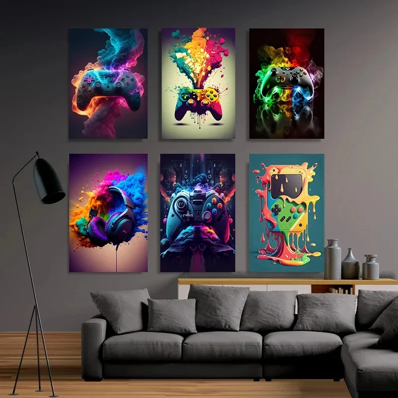 1pc Pinturas Em Tela De Arte, Pintura De Controlador De Jogo Neon