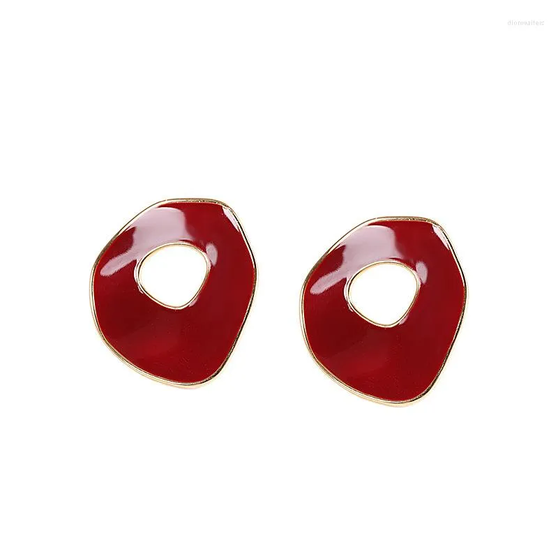 Boucles d'oreilles à tige véritable S925 argent plaqué or bordeaux goutte à goutte glaçure géométrique simple tempérament et personnalité femme