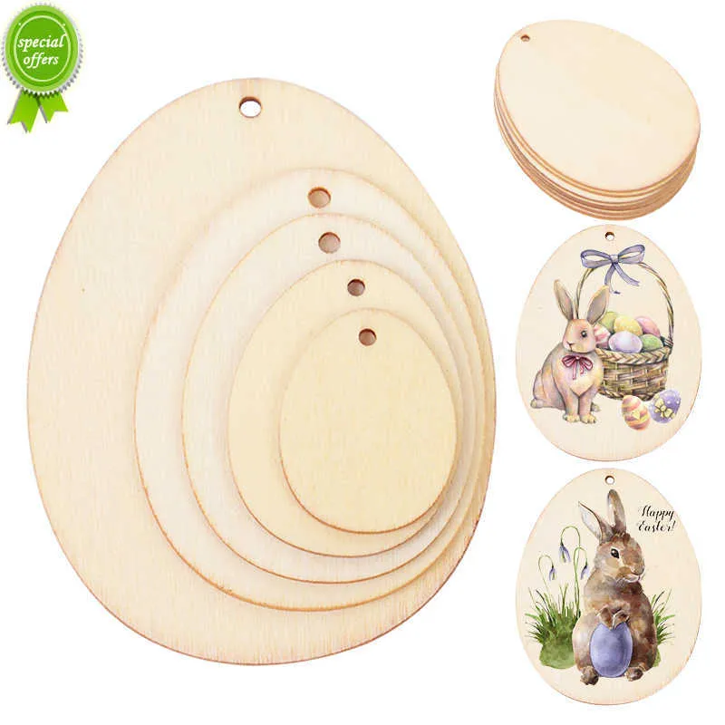 New 10/25/50pcs Natural Easter Eggs Wood Chips Unfinished Graffiti Drawing Wood DIY Wooden Craft Hanging Ornament Easter Decorations