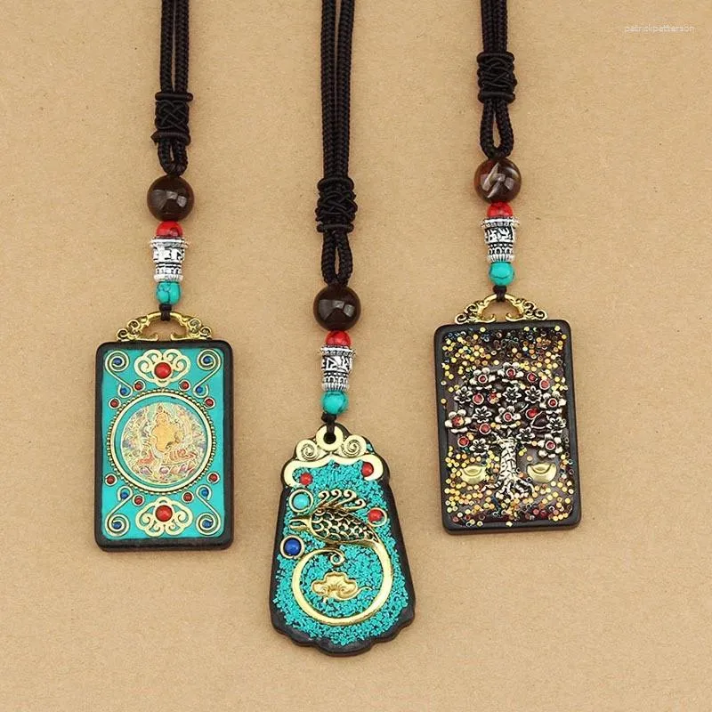 Pendant Necklaces 30 Designs Ethnic Style Handmade Thangka Black Sandalwood Necklace Elephant God Bagua Brand Toem Exotic