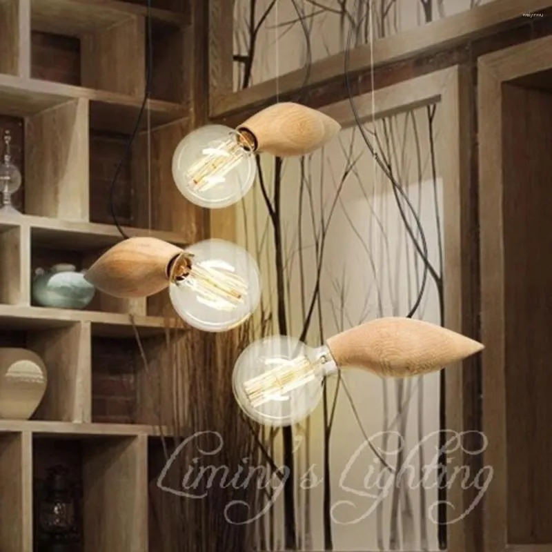 Luminárias pendentes vintage Edison Oak Wood Lights de madeira E26/e27 soquete suporte de luz para sala de estar exceto lâmpadas