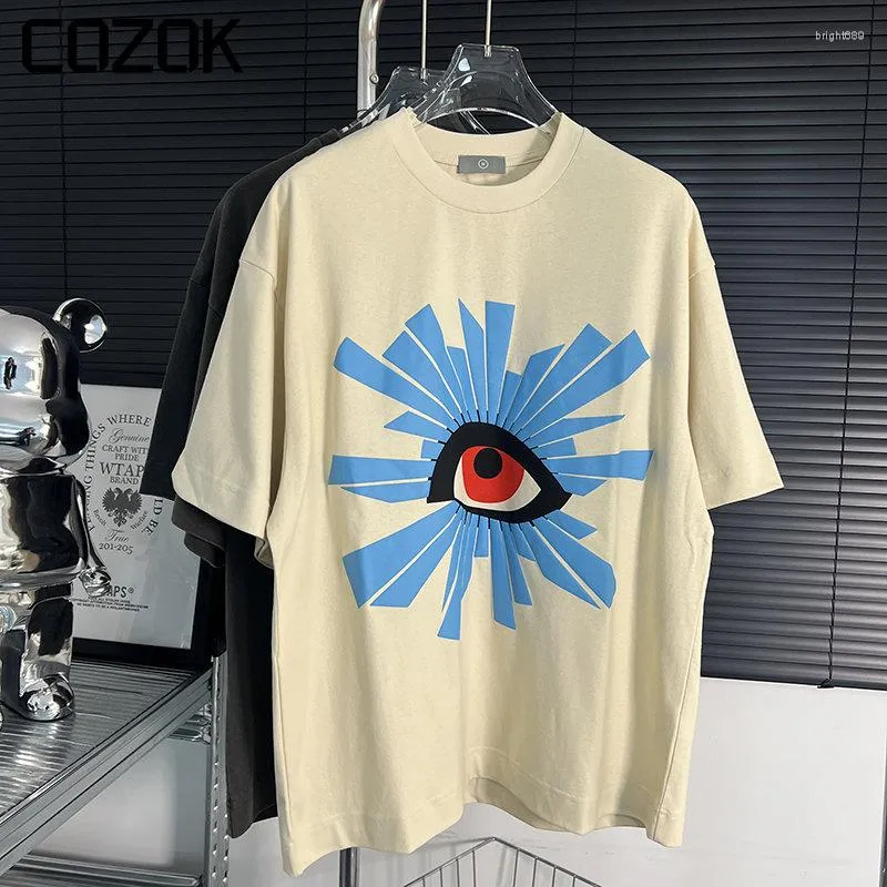 Heren T Shirts Puff Eye Grafische Print Vintage Shirt Heren Dames Zomer High Street American Distress Oversized Korte Mouwen Katoenen Top 2023