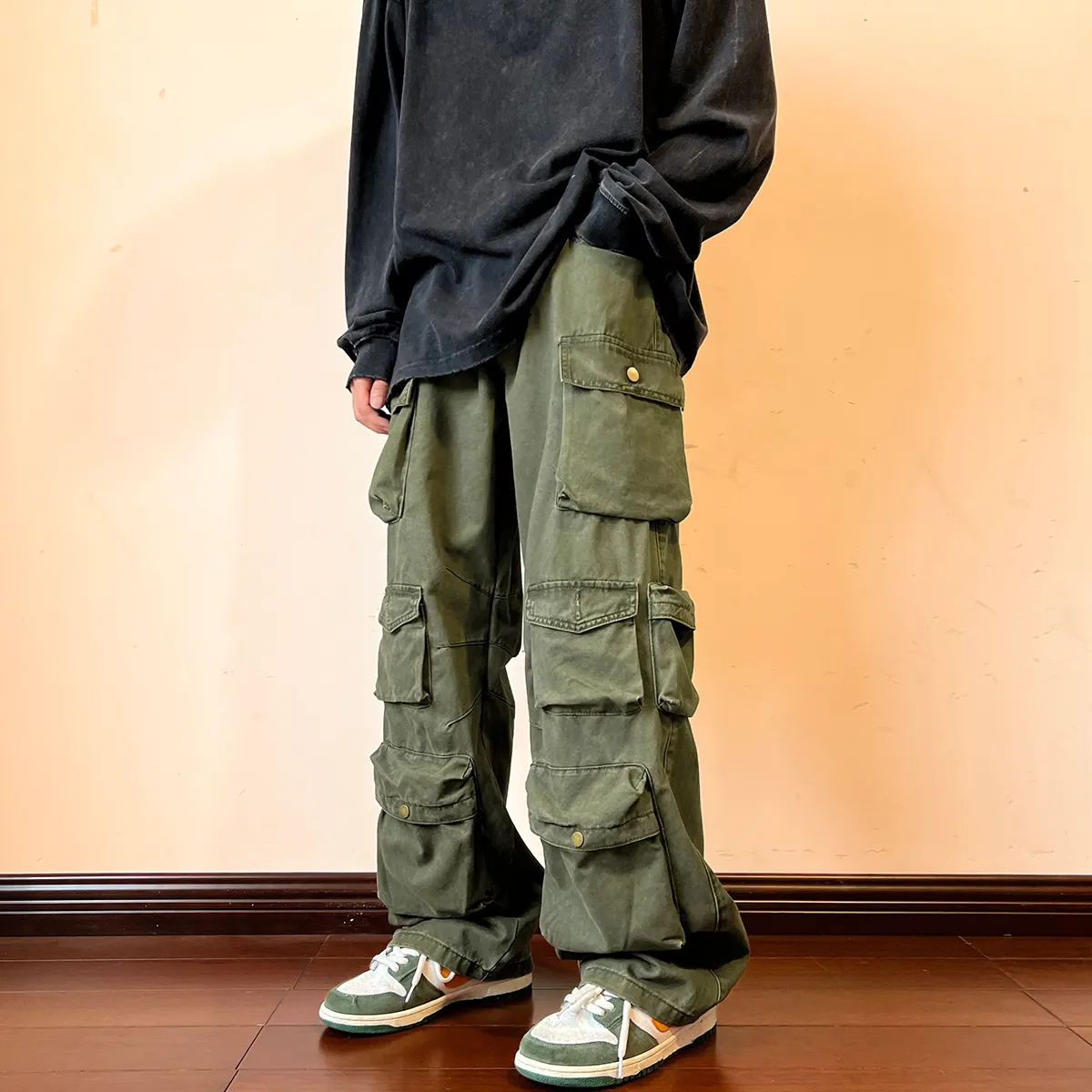 Mens Pants Cargo Multipockets Tooling Pant Harajuku Vintage Loose Wide Leg Streetwear Casual Hiphop Mopping Trousers 230620