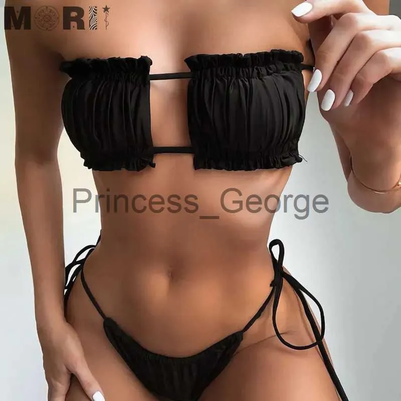 Kobiety stroje kąpielowe w dużych rozmiarach Morii xsxxl Swimsuit Kobiet 2023 Seksowne bikini plisowane puste bikini koronkowe styl Up ręcznie regulowany rozmiar strojów kąpielowych x0621