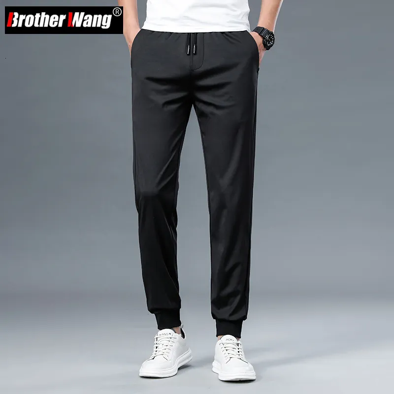 Mens Pants Spring Summer Jogger Men Fashion Drawstring Casual Knitted Fabric Threaded Foot Thin Trousers Male Brand 230620