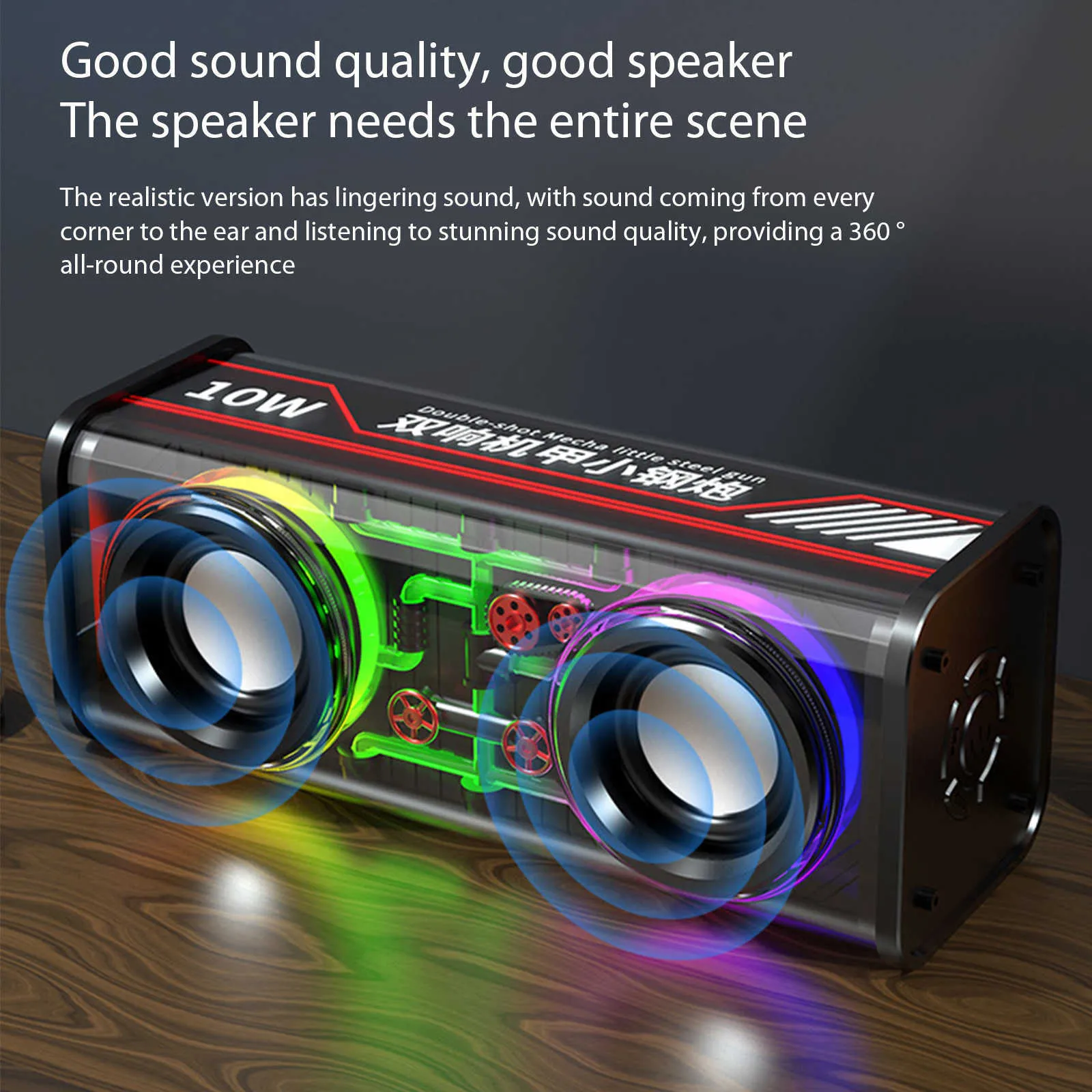 Mini haut-parleurs Transparent Mecha stéréo, lumière colorée, 1800mAh, haute puissance 5.0, fournitures de fête