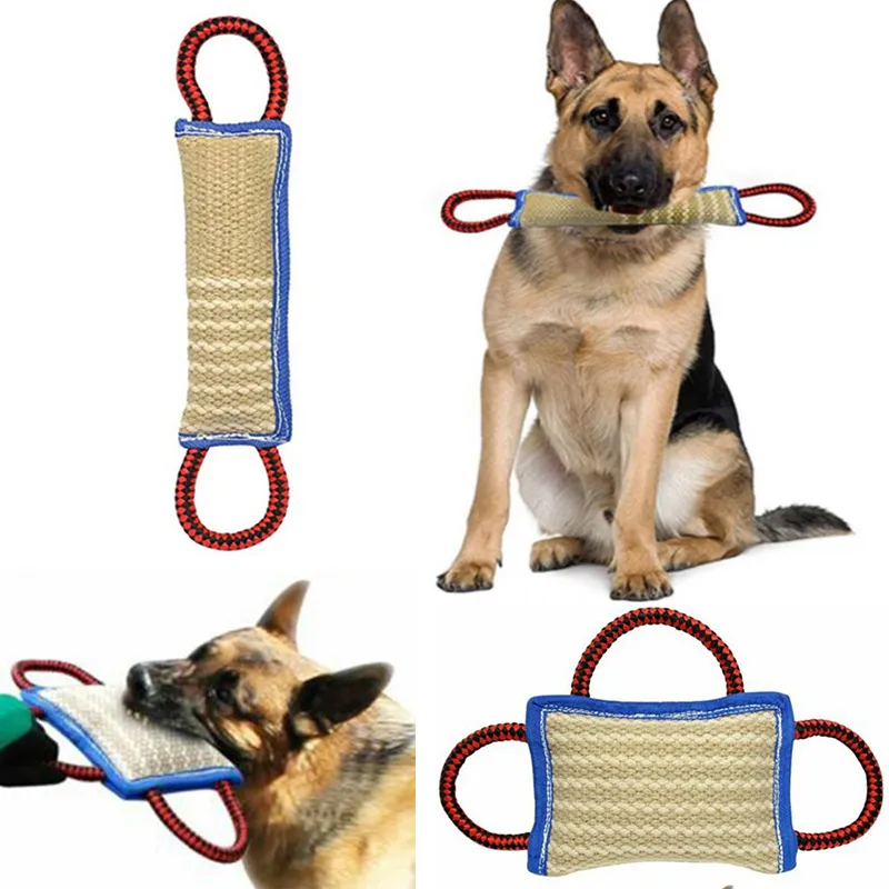 Oreiller de morsure de chien Durable coussin de morsure sûr de remorqueur de Jute avec des poignées fortes Malinois berger allemand formation jouets à mâcher pour les grands chiens