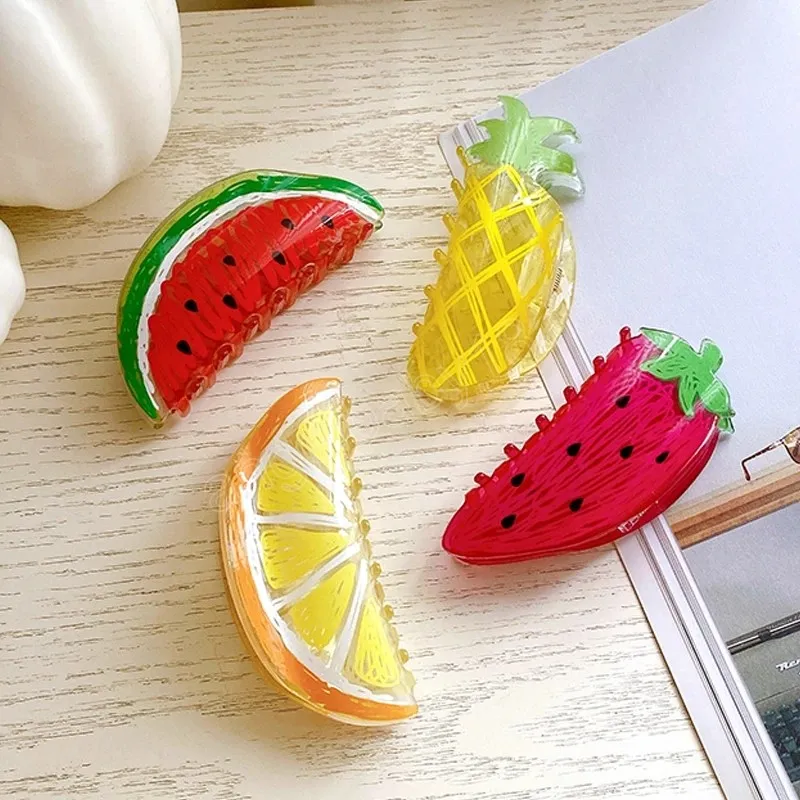 Fashion New Style Big 11cm Cute Fruit Pattern Hair Claw Clip Accessories Acrylic For Women Girls Beautiful Hairpin Headdrees