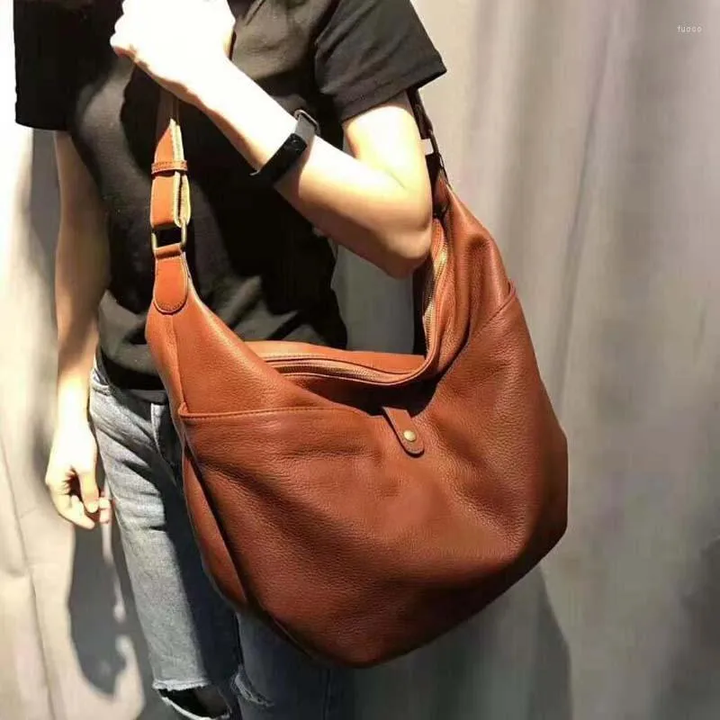 Sacos de noite para mulher dobrável de ombro macio moda grande bolsa de couro genuíno para senhoras design coreano bolsa mensageiro casual bolsas femininas