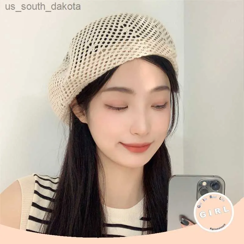 New Fashion Summer Lightweight Berets for Women Cute Mesh Sun Hat Teenager Girls Kaii Black Octagonal Hat Beach Outdoor T133 L230523