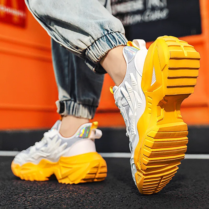 2023 Spring Yellow Chunky Shoes for Men, Mesh Streetwear