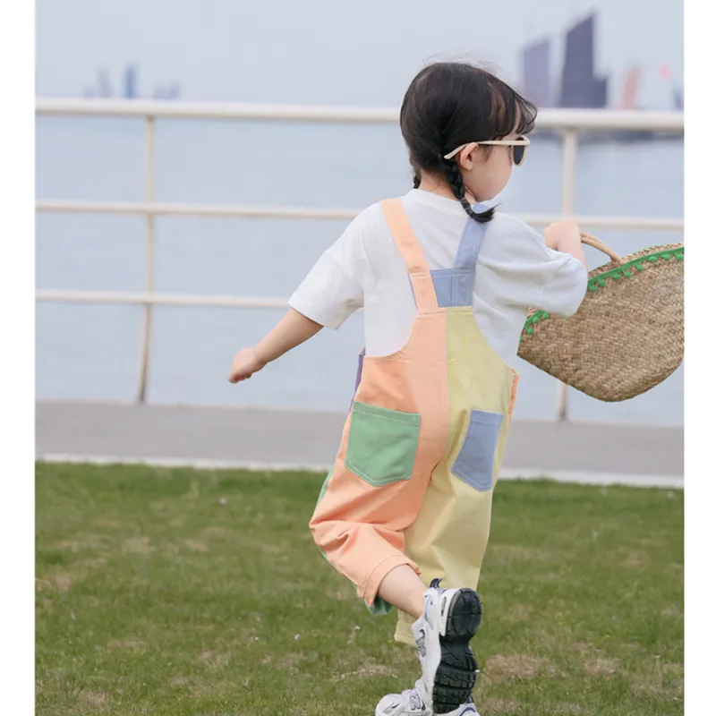 Family Matching Outfits Children Overalls Cotton Thin Suspenders Pants Skirt Baby Boys Denim Pants Contrast Casual Loose Girls Overalls Kids Jumpsuit 230621