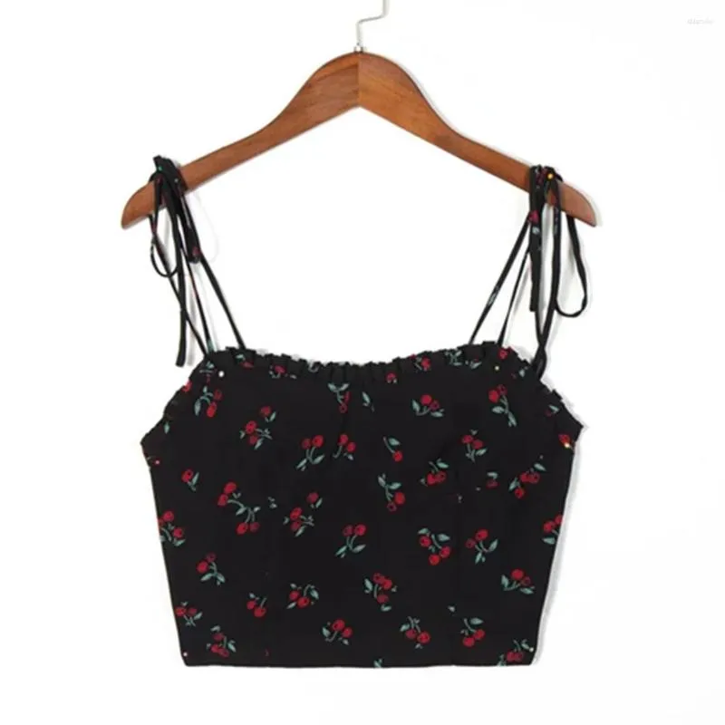 Women's Tanks Withered French Style Vintage Cherry Print Floral Sexy Camisole Fashion Casual Short Shirts Summer Blouse Women Tops