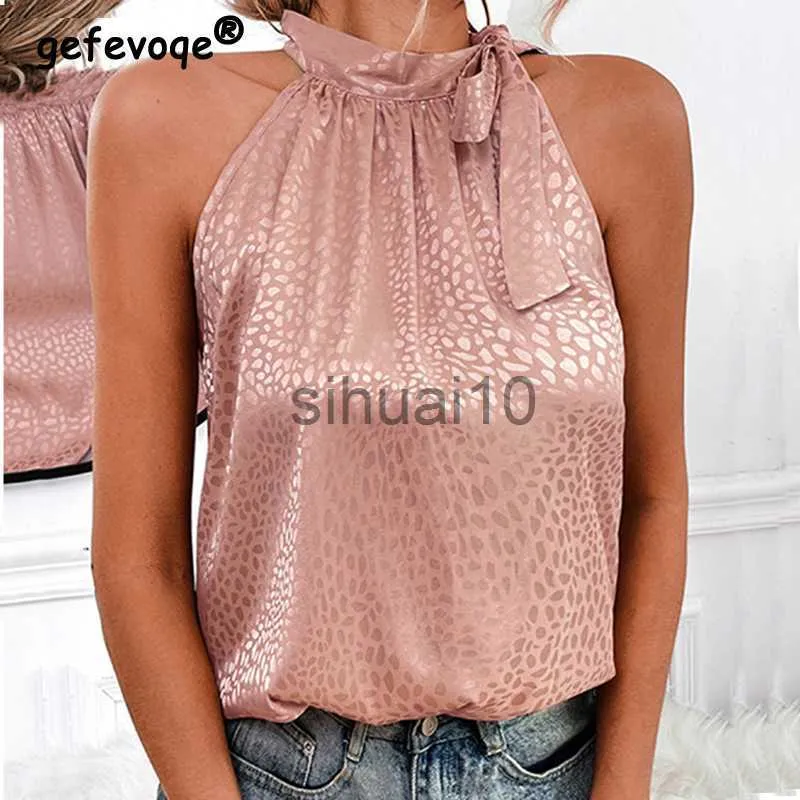 Women's Blouses Shirts Summer Sexy Off Shoulder Halter Lacing Chiffon Women's Blouses Elegant Fashion Solid Sleeveless Shirt Pullover Vest Tops Women J230621