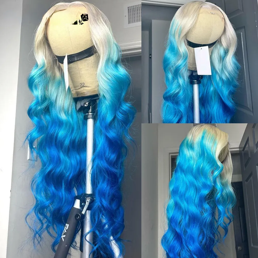 Ombre Blue 13x6 Synthetic Lace Front Wig 613 Blonde HD Lace