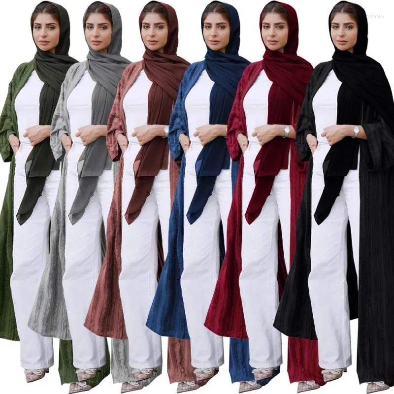 Vêtements ethniques femmes musulmanes rayure ouverte devant à manches longues Abaya mode dubaï turquie Femme fête Cardigan Maxi Robe robes Robe ample