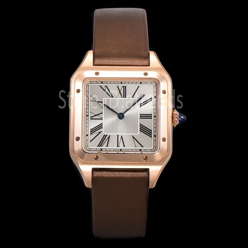 Super Top Fashion Quartz Watch Women Gold Silver Dial Sapphire Glass Small Middle Size Leather Strap Wristwatch Classic Square Design Ladies Casual Clock 1769