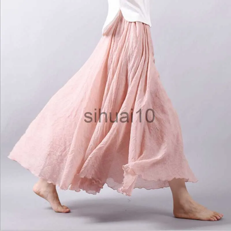 Skirts Linen Maxi Skirt Pleated Vintage Boho Maxi Long Casual