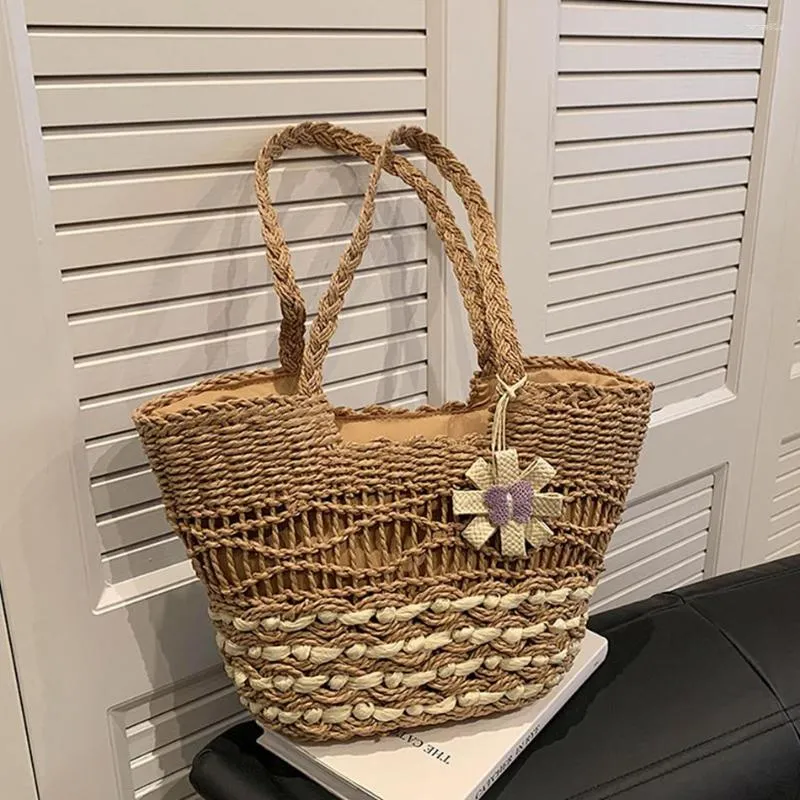 Borse da sera Designer Luxury Women Straw Beach Bag Fashion Hollow Shoulder Trend Borse da viaggio in tessuto di grande capacità Borsa casual