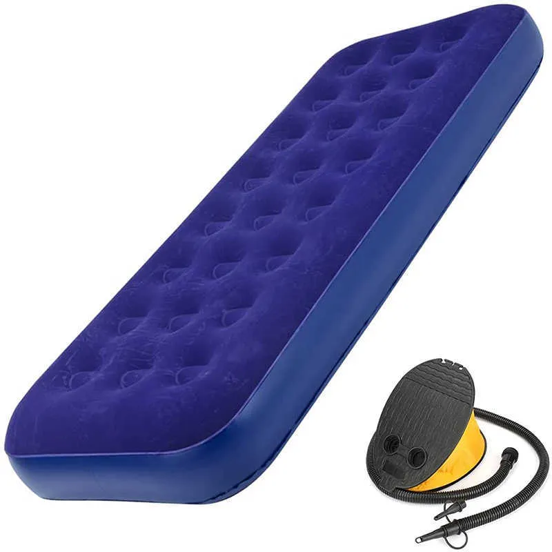 Inflatable Bed PVC Air Mattress With Foot Pump Portable Blow Up Camping Mattress Flocked Airbed