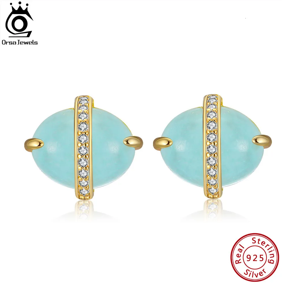 Stud ORSA JEWELS Exquisite Oval Shape Natural Aquamarine Stud Earrings in Solid 925 Sterling Silver for women Earings Jewelry GME04 230620