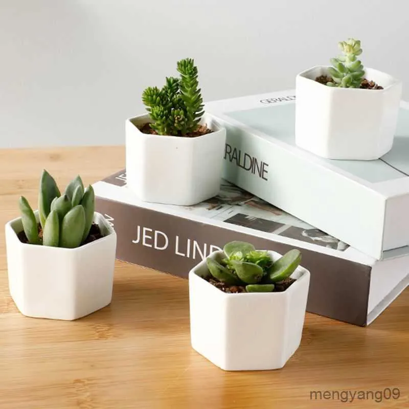 Planters Pots Ceramic Succulent Flowerpot Creative Plant Flower Pot Home Office Desktop Ornament With Bamboo Tray R230621